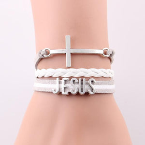 Cross Jesus Leather Charm Bracelet for Women